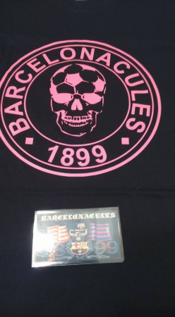Camiseta Barcelonacules negra logo rosa